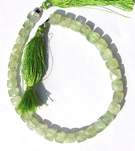 Prehnite naturelle en perles cubes 3D facettées 6-8 mm pour création de bijoux DIY