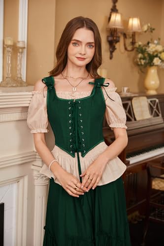 Image of SCARLET DARKNESS Women's Renaissance Corset Tops Vintage Lace Up Overbust Bustier Bodice