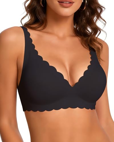 COOL CUTE Jelly Bras for Women Wireless Comfort Bralette for Women Seamless Everyday Bra Soft Support Invisible T-Shirt Bra Black