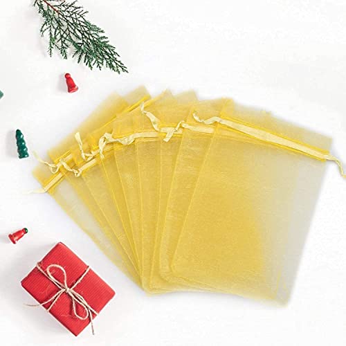 Image of ANZNKU 50PCS Premium Gold Organza Bags 5x7 inches Mesh Bags Drawstring, Gift Bag Small Size, Organza Wedding Party Favor Bag, Easter Gifts, Mesh Pouches Drawstring