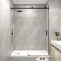 KPUY Frameless Shower Door, 56-60" W x 76" H Sliding Glass Shower Door, 1/4" (6mm) Thick Tempered Clear Glass with Explosion-Proof Film Nano Coating in Matte Black Finish