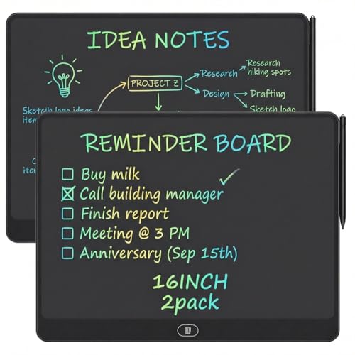 16 Inch LCD Writing Tablet 2 Pack Large Electronic Notepad for Adults Reusable Digital Memo Board for Office Desk and Meetings Erasable Paper Tablet Battery Operated (Black)