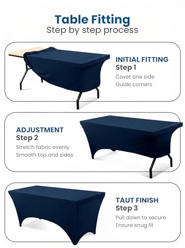 Image of Utopia Kitchen Spandex Tablecloth 2 Pack [8FT, Navy Blue] Tight, Fitted, Washable and Wrinkle Resistant Stretch Table Cloth Rectangle Cover for Trade Show, Weddings & Parties [96Lx30Wx30H Inch]