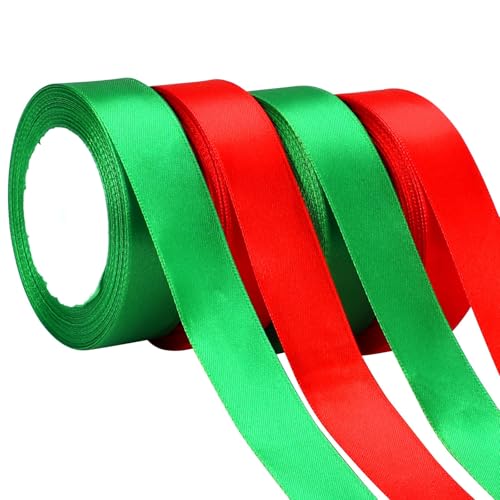 DECYOOL 4 Rolls 100 Yards Christmas Red Green Ribbons for Gift Wrapping
