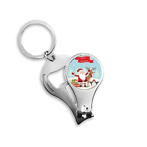 Porte-clés décapsuleur 3 en 1 en métal avec coupe-ongles intégré motif de Noël