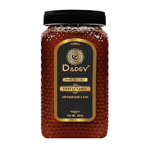 DADEV Raw Organic Honey 500g | NMR Tested | 100% Raw and Unprocessed Honey | No Added Sugar | Natural Energy and Immunity Support | 100% Pure Raw Honey | Unprocessed Forest Organic Honey-500gm GLASS JAR