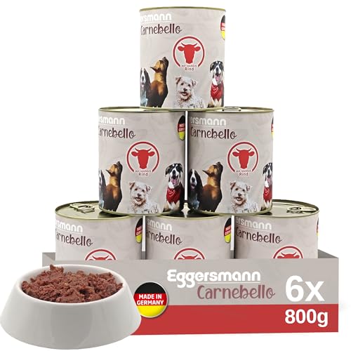 Eggersmann Carnebello - Hundefutter nass mit Rind (6 x 800 g) - Hundefutter Alleinfutter für ausgewachsene Hunde - schmackhaftes und hochwertiges Nassfutter für Hunde