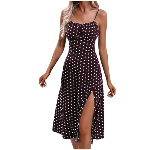 FOCLMP Summer Clothes for Women 2024 Plus Size Women Polka Dot Spaghetti Strap Dresses Beach Vacation Sundresses 2024 Causal Slit Midi Dress Trendy Boutique Clothes Purple S