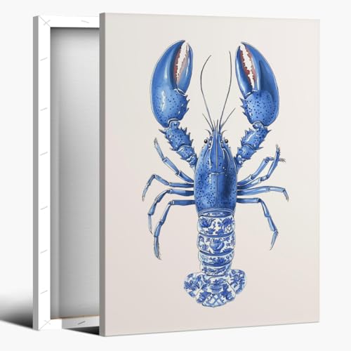 Canvas Wall Art Blue Watercolor Coastal Lobster Trendy Preppy Marine