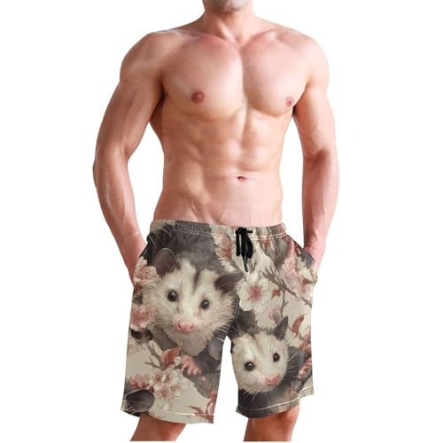 Men's Swim Trunks Quick Dry Swimming Shorts with Pocket Adorable Possums Among Blossoms Swimsuit Trunks3