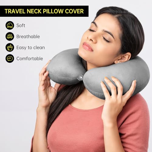 Image of 2 Packs Travel Neck Pillow Cover, Reusable U Shaped Neck Pillow Washable Cover, Grey Soft Smooth Neck Pillow Cover Airplane Pillow Cover (Only Pillow Covers,No Filler)