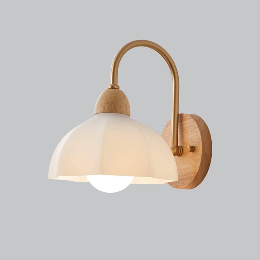 KBUUKYYXouy Vintage Milk Glass Wall Sconce Light for Kids Bedroom Flower Shade Rustic Wood Wall Mount Light Fixtures Gooseneck Nordic Modern Wall Lamp for Bedside Living Room Porch Entrance