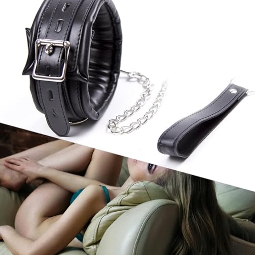 YUZHO Halsband damen für sex Erwachsene Einstellbar Lederhalsband mit Ketten Gepolstert BDSM Bondage Erotik Sexspielzeug Fetisch Halsbänder Leinen Fetisch Sexspielzeug für Paare Extrem Sex