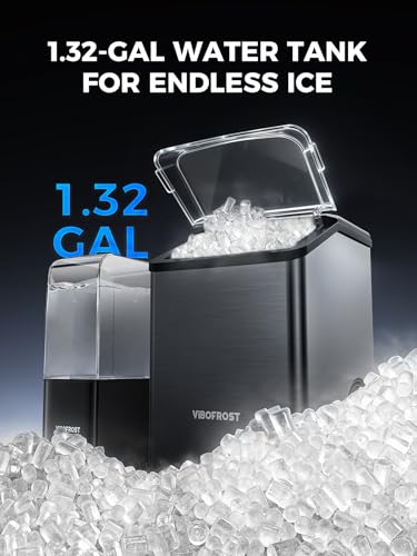 Image of VIBOFROST Nugget Ice Makers Countertop with 1.32 Gallon Tank, 40 lbs /24H, Chewable Sonic Ice, Pellet Ice Machine with Auto Descaling System, Scoop Included, Stainless Steel