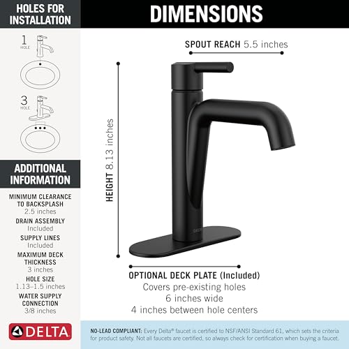 Delta Faucet Nicoli Matte Black Bathroom Faucet, Single Hole Bathroom Sink Faucet, Single Handle Bathroom Faucet, Pop-Up Drain Assembly, Matte Black 15849LF-BL by DELTA - Image 5