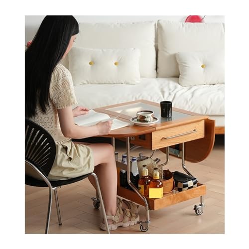 ZENGXJYCQINGJIANG Mesa Auxiliar Mesa de Centro Plegable móvil, Mesa Auxiliar de Madera for Sala de Estar de apartamento pequeño, Carrito Auxiliar for sofá de Madera de Cerezo Dormitorio