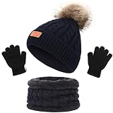 NLAND 3 in 1 Set de Bufanda Gorro Guantes Niña Niño Conjunto de Cálido Gorro...
