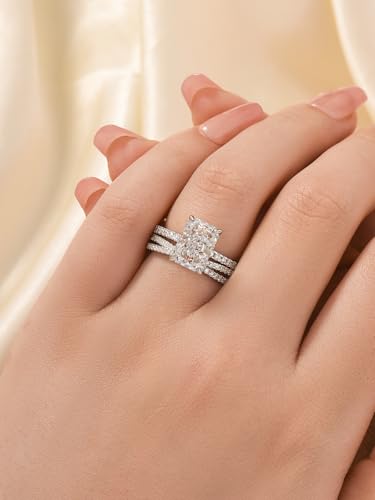 3.5CT Radiant Cut Engagement Ring Set for Women, 925 Sterling Silver X-Shaped Band 2-Piece Cubic Zirconia Bridal Wedding Ring Set4