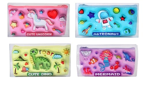 Image of JIADA Faux Leather Birthday Return Gift Set Of 6 Pencil Pouches With 3D Bubble Prints.,Multi