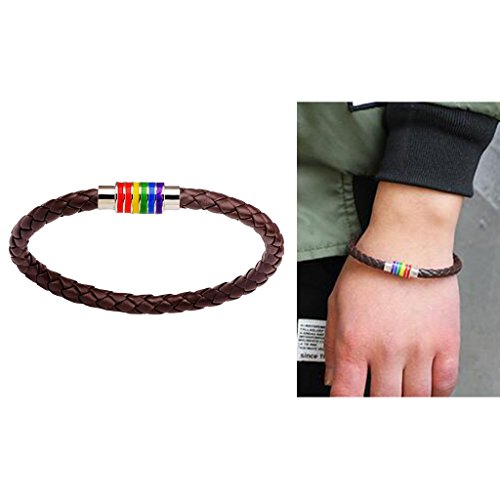 oshhni Pulseira Trançada de Couro PU com Fecho Magnético -íris Joias LGBT