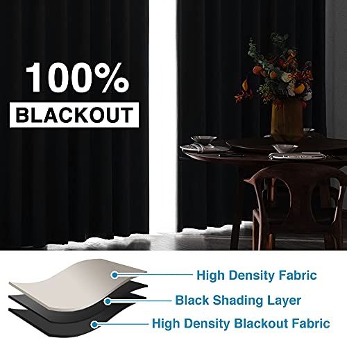 100% Blackout Curtains Thermal Insulated Window Curtains 54 Inch Length Rod Pocket And Back Tab Curtain Panels For Bedroom Full Light Blocking Drapes With Black Liner, Pure White #TOP2