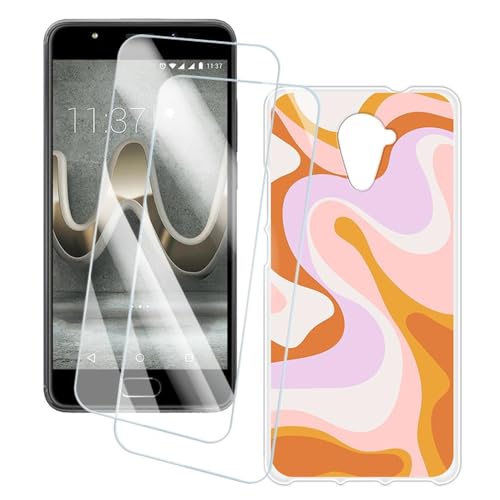 OAGELIM 2 Pack Protège-Écran + Coque Compatible avec Wiko U Feel Prime (5 Pouce) Coque Impression Artistique Personnalisée et Film Verre Trempé (Texture)