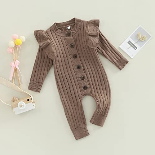 Twopumpkin Newborn Baby Girl Knitted Sweater Jumpsuit Button Down Long Sleeve Romper Onesie Winter Clothes Warm Outfit3