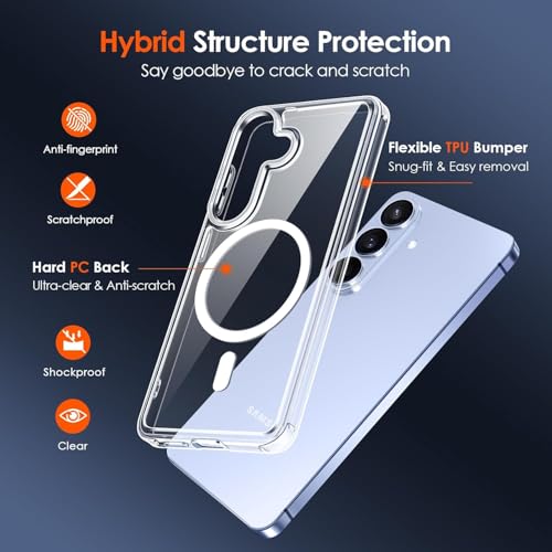 Image of DIZORO Magnetic Compatible with Samsung Galaxy S26 Plus 5G Case Clear [Compatible with MagSafe][Anti-Yellowing][Built-in 4 Airbags][Military Grade Protection] Samsung S26 Plus Phone Back Cover