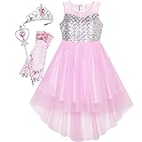 Sunny Fashion Girls Dress Pink Magic Hi-Low Wand Princess Crown Dress Up Size 14