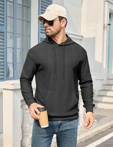 URRU Mens Hoodies Sweatshirts Texture Long Sleeve Drawstring Casual Pullover Hooded Shirt2