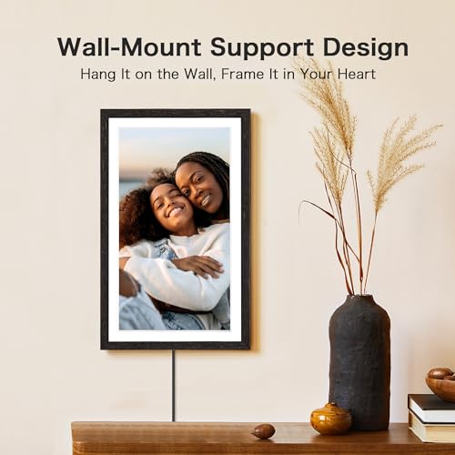 Image of Digital Picture Frame, Frameo 15.6 Inch WiFi Digital Frame Large Display | 1920*1080 IPS FHD Touchscreen, 32GB, Wall-Mountable, Share Picture Video, Electric Photo Frame, Mom Gifts, Black Woodgrain