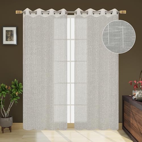 Image of Exporthub Cotton Sheer Curtains 9 feet Long Set of 2 for Long Door Curtains Cream Color - (EHSPR063 94)