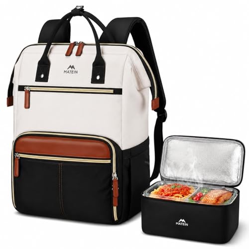 MATEIN Laptop Backpack with Lunch Box 15.6 Inch Lunch Backpack for Women College Computer Back Pack Work Backpacks with Insulated Lunchbox Meal Prep Bag for Teacher Nurse Commute Office 2Pcs Set