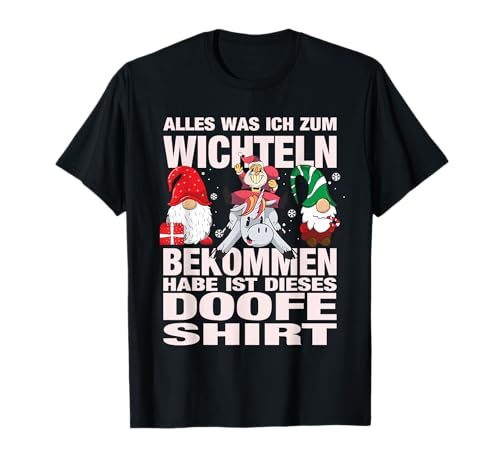 Rinnass I Christmas und Weihnachts Kramm Wichtelgeschenk Xmas Doofe Wichtel T-Shirt Schwarz Klein Unisex Erwachsene Klassische Passform V-Ausschnitt Kurzarm
