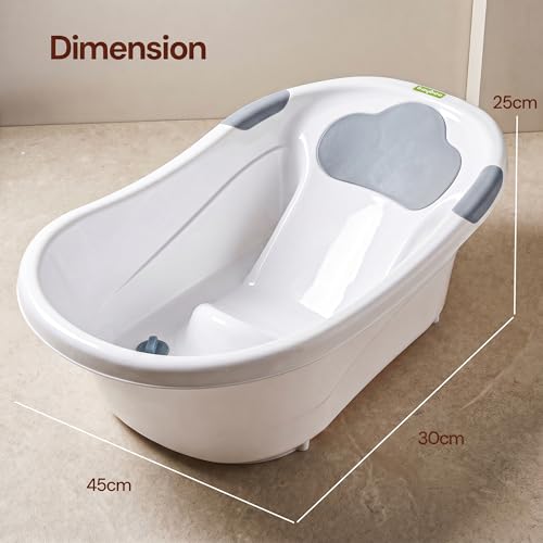 Image of Baybee Comfort Baby Bath Tub for 0 to 5 Years | Baby Bather & Bathtub with Anti-Slip Base & Quick Drains | Bath Tub for Kids with Soft Headrest & Compact Storage for Boys & Girls (White)
