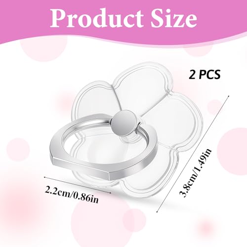 2 peças de anel transparente para celular, suporte de dedo transparente, rotação de 360 graus, anel