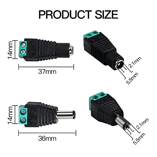 28Pcs Upgraded Dc Power Connector 12V 14Pcs Male + 14Pcs Female Adapter 2.1 X 5.5Mm Dc Power Jack Plug Connector For Cctv Camera, Led Strip Light Cable Wire #TOP2