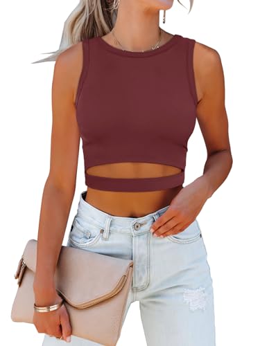 Image of ANRABESS Women Tank Tops High Neck Sleeveless Sexy Cutout Racer Back Going Out Crop Tops Shirts Summer Y2K Outfits
