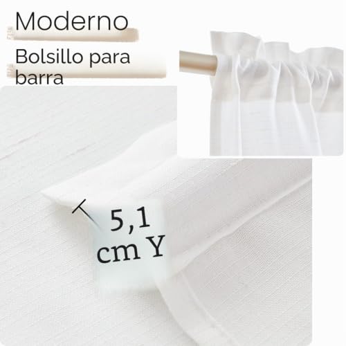Miniatura 5 de Topick Juego De 2 Visillos Modernos De Color Blanco, Cortinas De Cocina, Aspecto De Lino, 90 X 65 Cm, Estilo Rústico, Para Ventana De Cocina, Salón