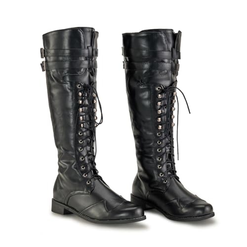 DUNHAO COS Medieval Renaissance Pull On Mid Calf Gothic Boots Flat Jazz Boots