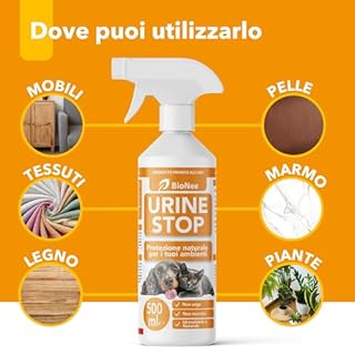 Bionee Urine Stop Spray Naturale per Cani e Gatti 500 ml – Doppia Azione: Disabituante agli Agrumi + Elimina Odori – Pronto all’Uso, Non Macchia, Sicuro per Ambienti Interni ed Esterni