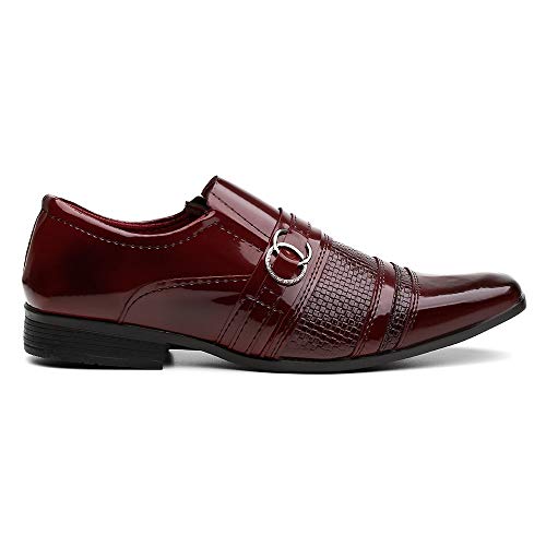 Sapato Social Masculino Verniz + Cinto + Carteira + Relógio - Vinho-5012/39
