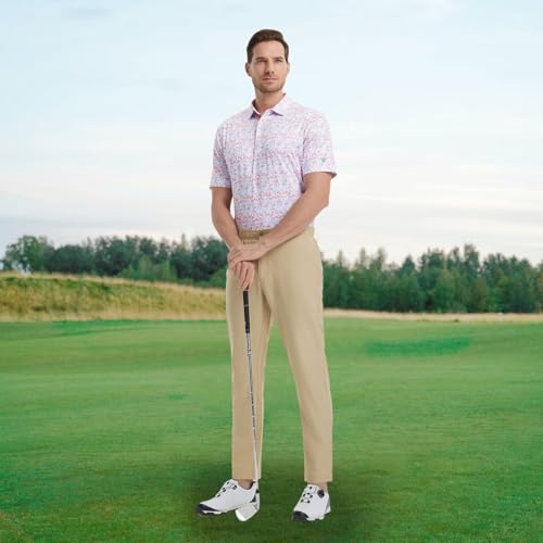 Image of M MAELREG Mens Golf Shirt Short Sleeve Dry Fit Print Moisture Wicking Performance Patterns Collared Polo Shirt