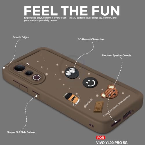 Image of AESTMO Back Case Cover for Vivo Y400 Pro 5G Cover | Cute Fun Cartoon 3D Ball | Coffee Silicone Case | Full Body Protection | Camera Protection Back Cover for Vivo Y400 Pro 5G (Brown)