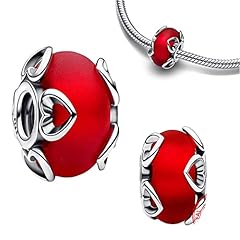 Frosted Red Murano Glass & Hearts Charm