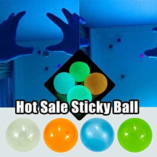 4Pcs Glow in The Dark Ceiling Balls,Sticky Ball, Squishy Glow Stress Relief Toys for Kids and Adults Tear-Resistant,Stick to The Wall and Slowly Fall Gifts for Adults Kids, Toy for ADHD, OCD, Anxiety