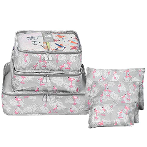 6 Set Packing Cube Luggage Organizer Pouch, Travel Storage Bags Organizer Set, Clothes Packing Cubes Laundry Pouch Suitcase Organizer Bags for Travel Carry On Luggage Packing (Blue Flamingo)