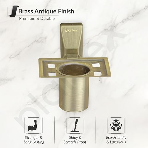 Image of Plantex 304 Grade Stainless Steel Tumbler Holder /Tooth Brush Holder for Bathroom - Crystal (Brass Antique)