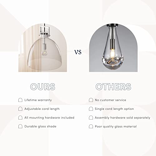Nathan James Leigh Pendant Lighting, Black Hanging Ceiling Light With Oversized Glass Shade And Adjustable Cord, For Kitchen Island Or Entryway, Chrome/Clear #TOP3