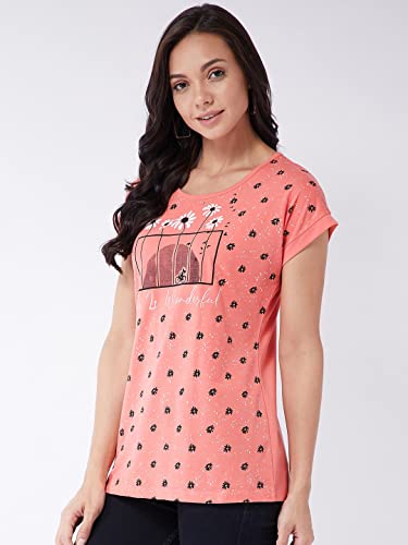 Image of Modeve Women Printed Cotton Blend Half Sleeve Round Neck T-Shirt for Summer